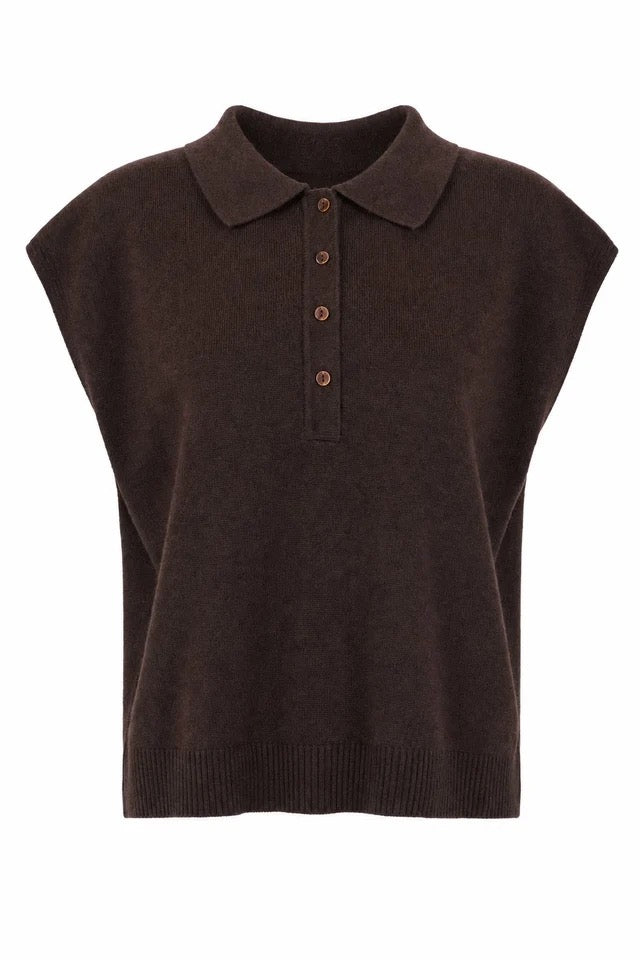 Pull polo sans manche marron coupe ample carré Frnch Minthe -- Bonny lyon 