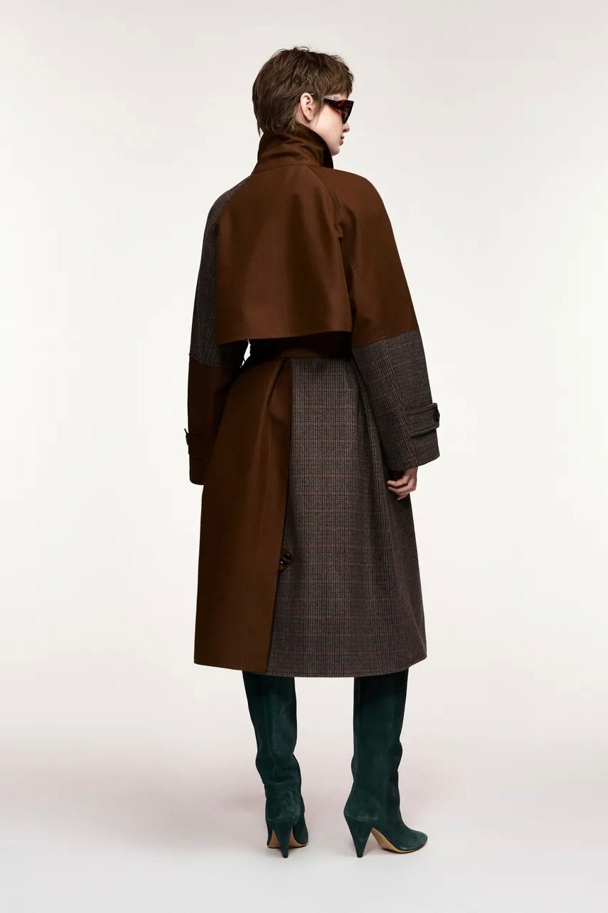 Trench bimatière patchwork marron et carreaux Kagu Essentiel Antwerp -- Bonny Lyon 
