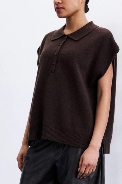 Pull polo sans manche marron coupe ample carré Frnch Minthe -- Bonny lyon 