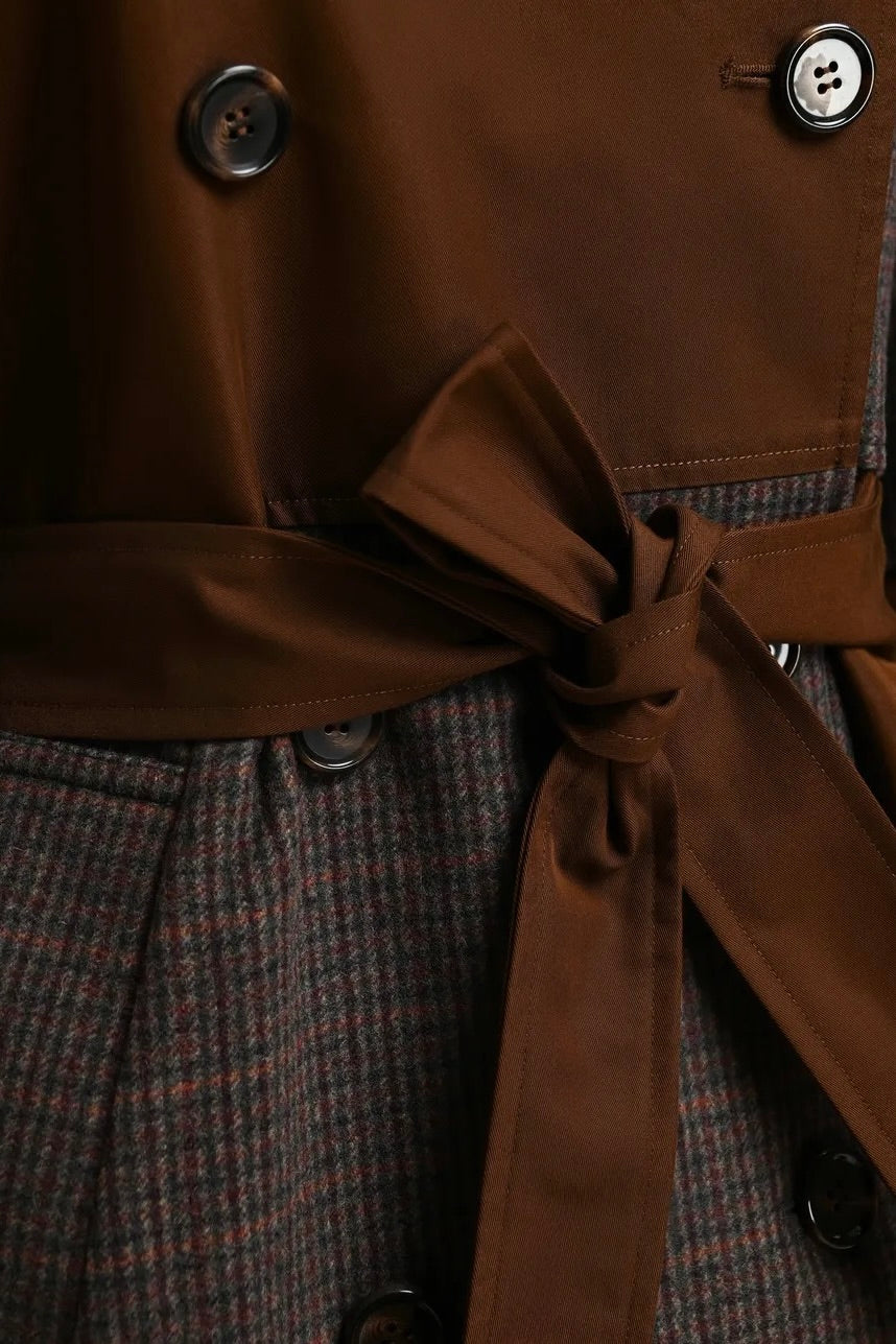 Trench bimatière patchwork marron et carreaux Kagu Essentiel Antwerp -- Bonny Lyon 