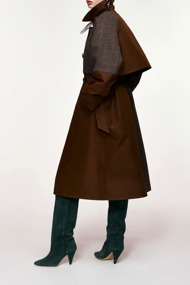Trench bimatière patchwork marron et carreaux Kagu Essentiel Antwerp -- Bonny Lyon 