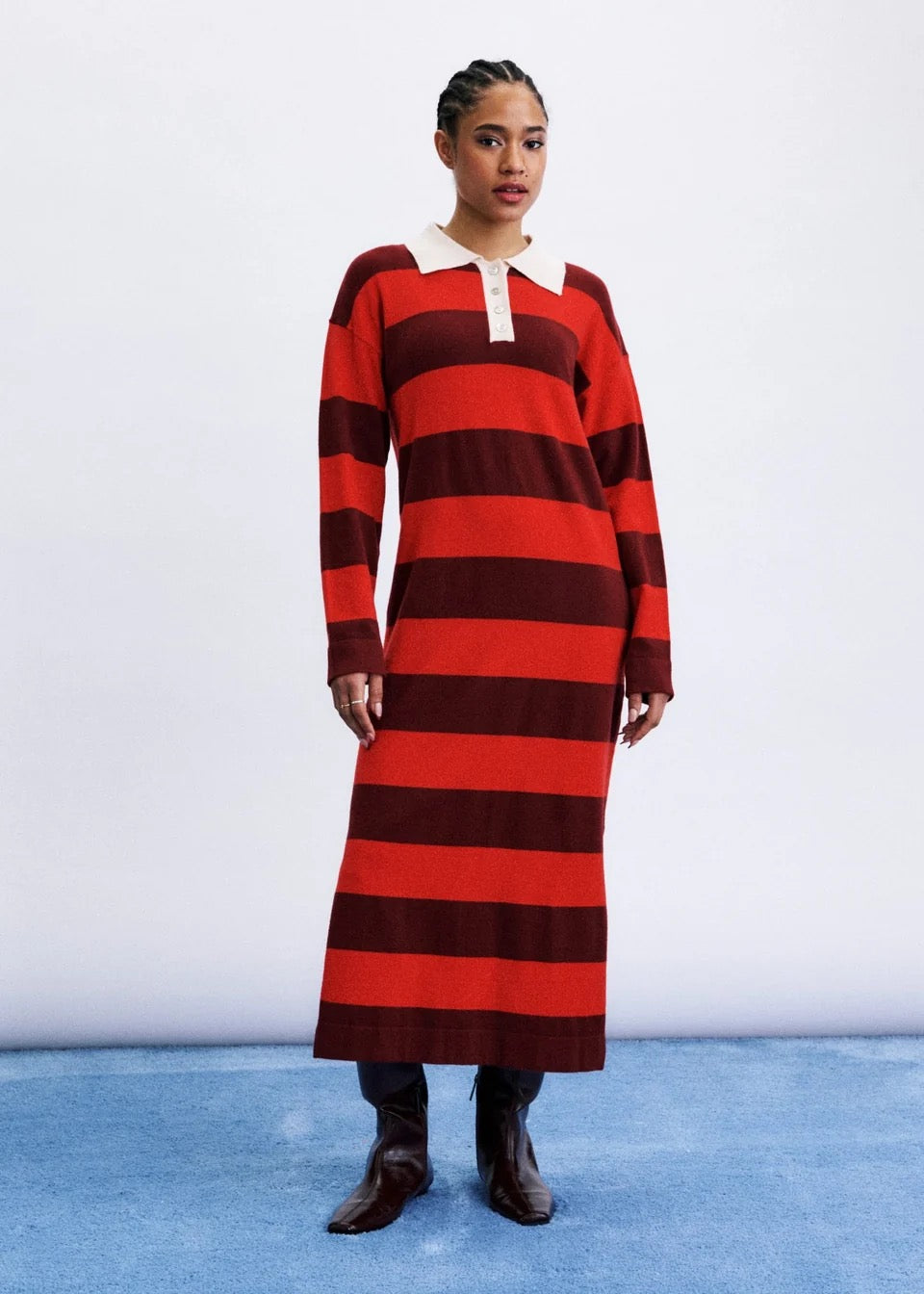 robe longue polo en maille rayures bordeaux et rouges Takayama Frnch -- Bonny Lyon