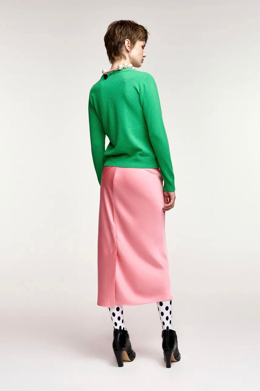 Pull vert vif avec motif intersia lapin rose Capital Essentiel Antwerp -- Bonny Lyon