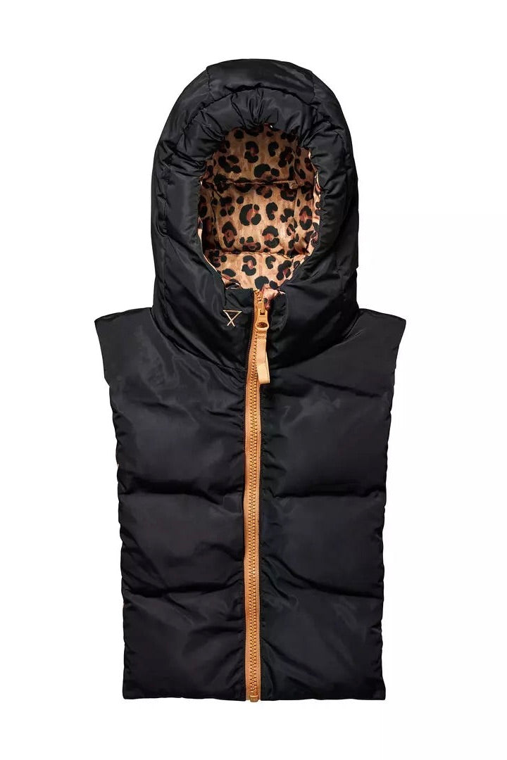 Capuche Doudoune léopard et noire