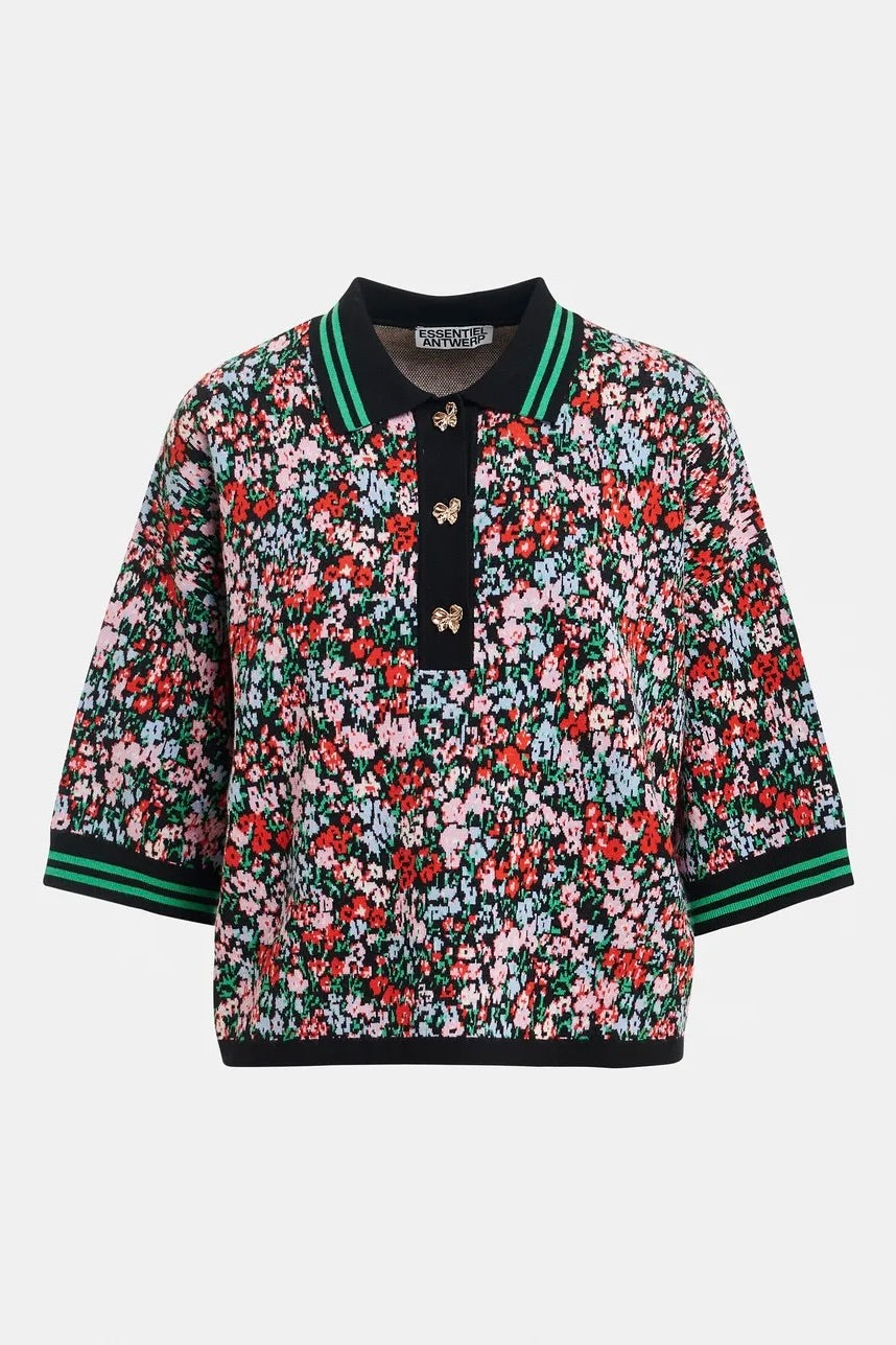 Polo maille jacquard fleuri Karts Essentiel Antwerp -- Bonny Lyon 