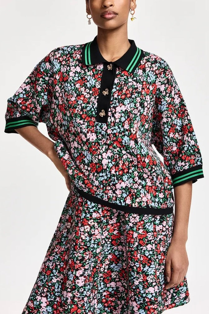 Polo maille jacquard fleuri Karts Essentiel Antwerp -- Bonny Lyon 