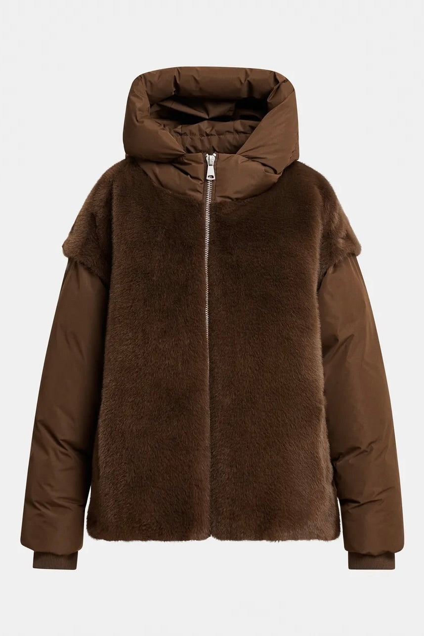 Veste en fausse fourrure et matelassé marron, capuche, manches amovibles Kbeauty Bear Me Essentiel Antwerp -- Bonny Lyon 