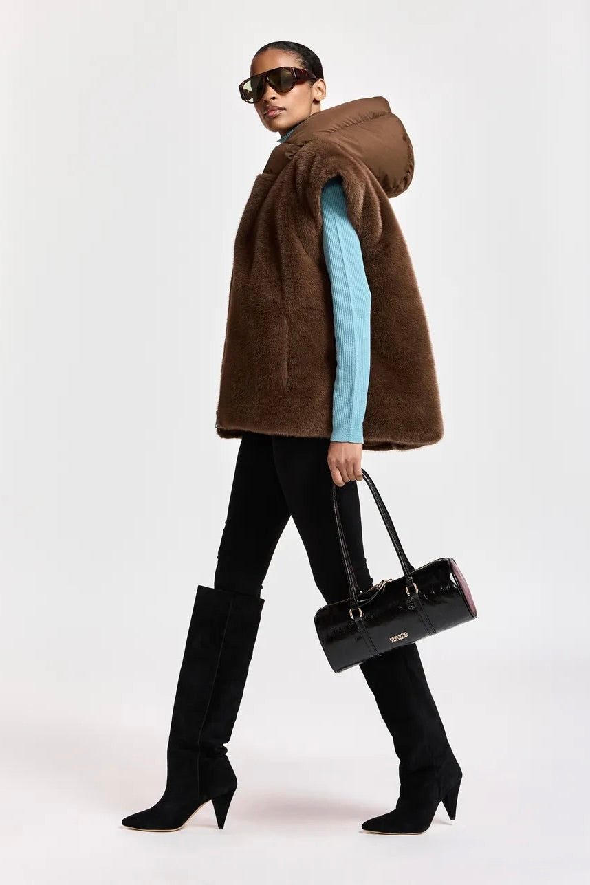 Veste en fausse fourrure et matelassé marron, capuche, manches amovibles Kbeauty Bear Me Essentiel Antwerp -- Bonny Lyon 