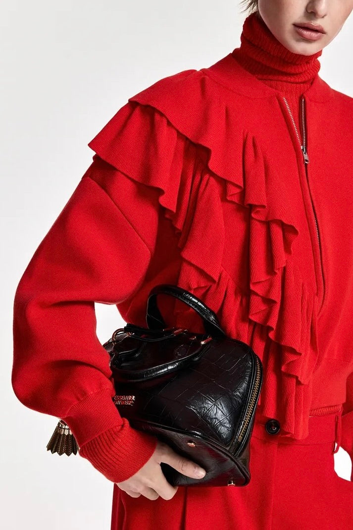 Cardigan à zip avec volants en cascade rouge vif Kodi Firestarter Essentiel Antwerp -- Bonny Lyon