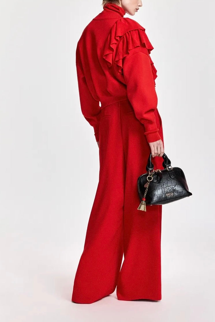 Cardigan à zip avec volants en cascade rouge vif Kodi Firestarter Essentiel Antwerp -- Bonny Lyon