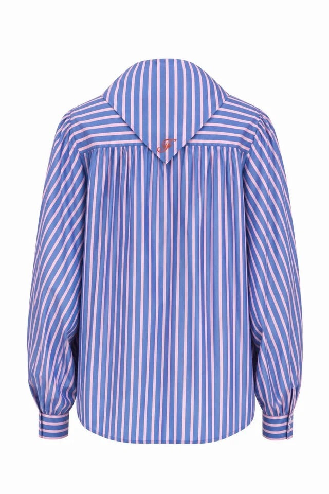 Blouse ample à rayures bleu et rose bandana à nouer au cou type lavallière Frnch Guri -- Bonny Lyon 