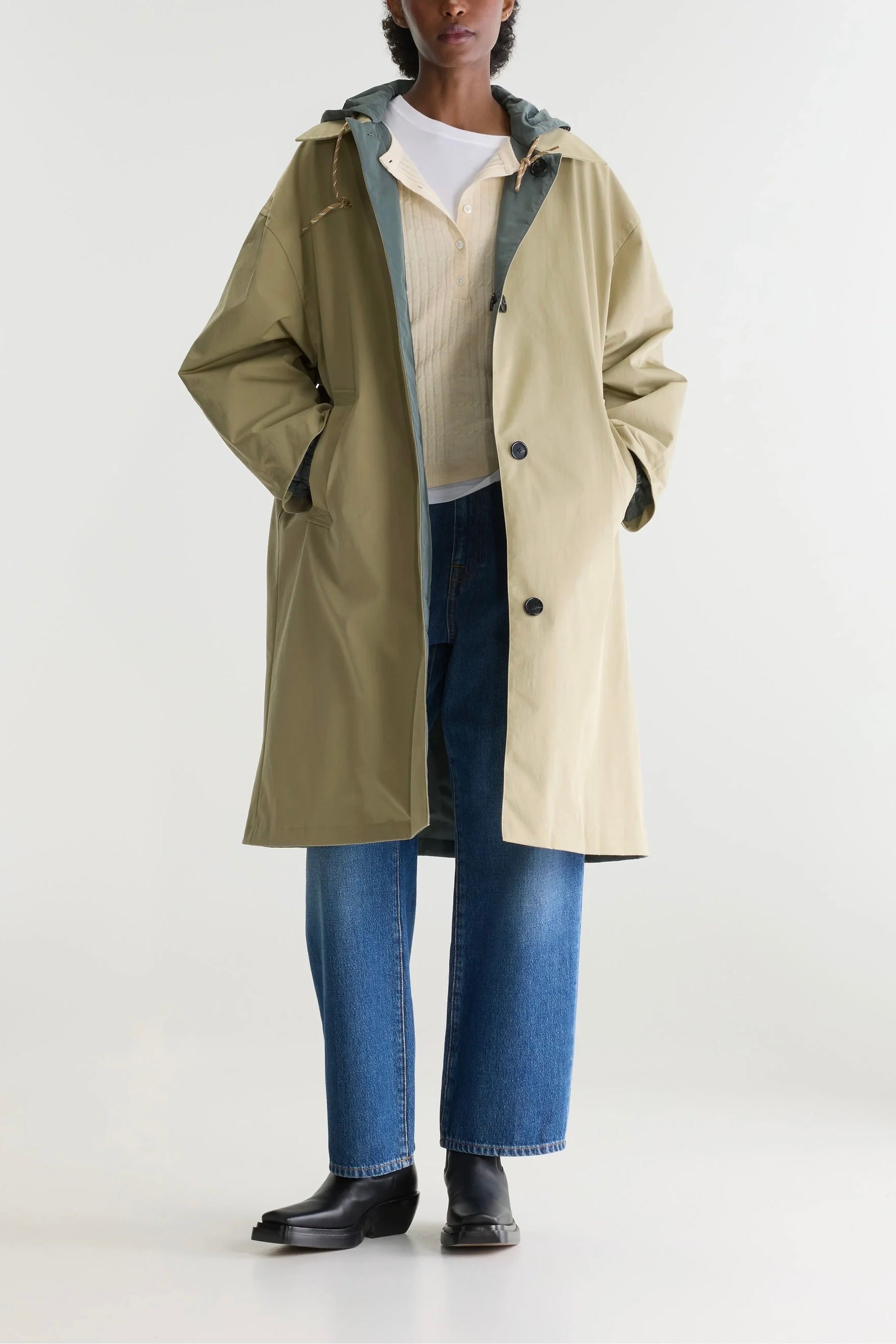 Manteau- trench réversible beige et imperméable gris ardoise Hearty Bellerose -- Bonny Lyon 