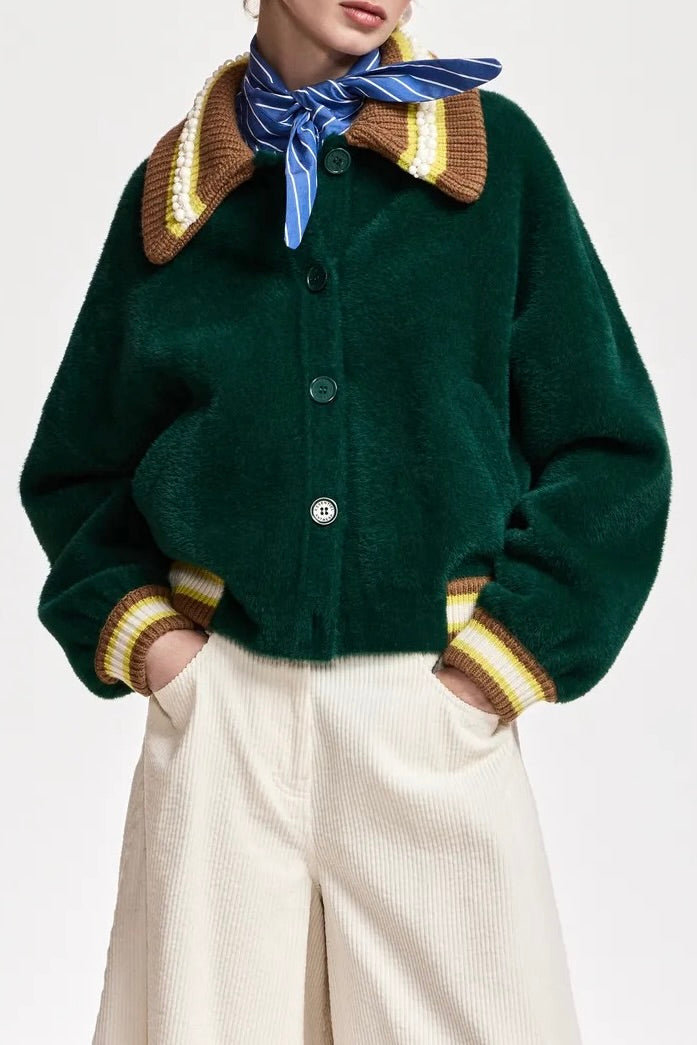 veste en maille oversized col tricot et brodé de perles, 2 coloris disponibles Essentiel Antwerp Kamore -- Bonny Lyon