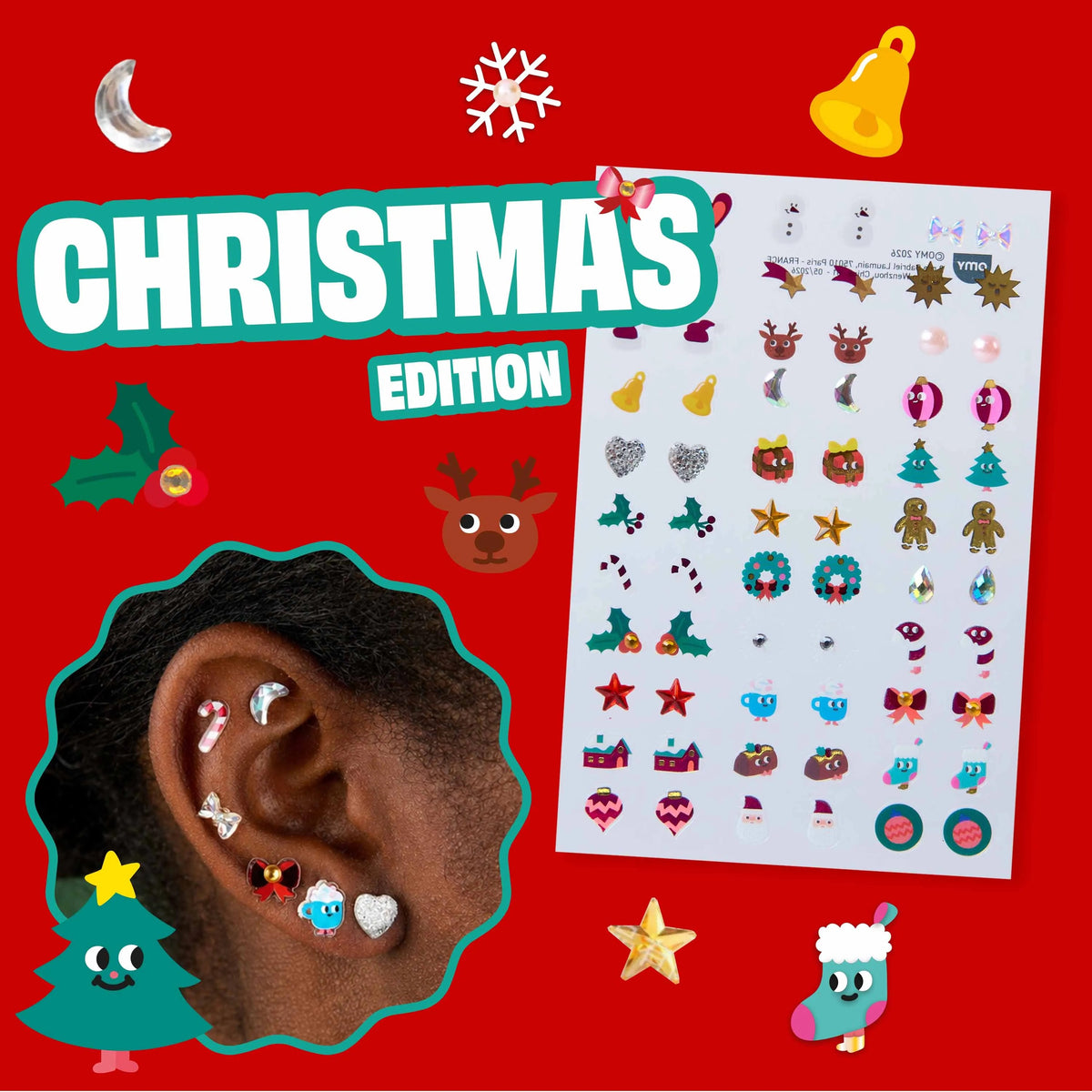 Boucles d’Oreilles Autocollantes Christmas