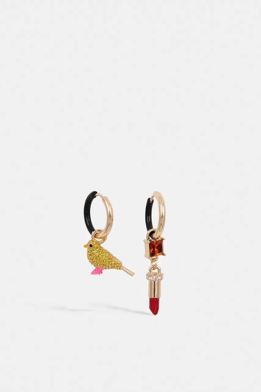 Boucles d'oreilles Karl oiseau et rouge à lèvres dépareillées Essentiel Antwerp -- Bonny Lyon 
