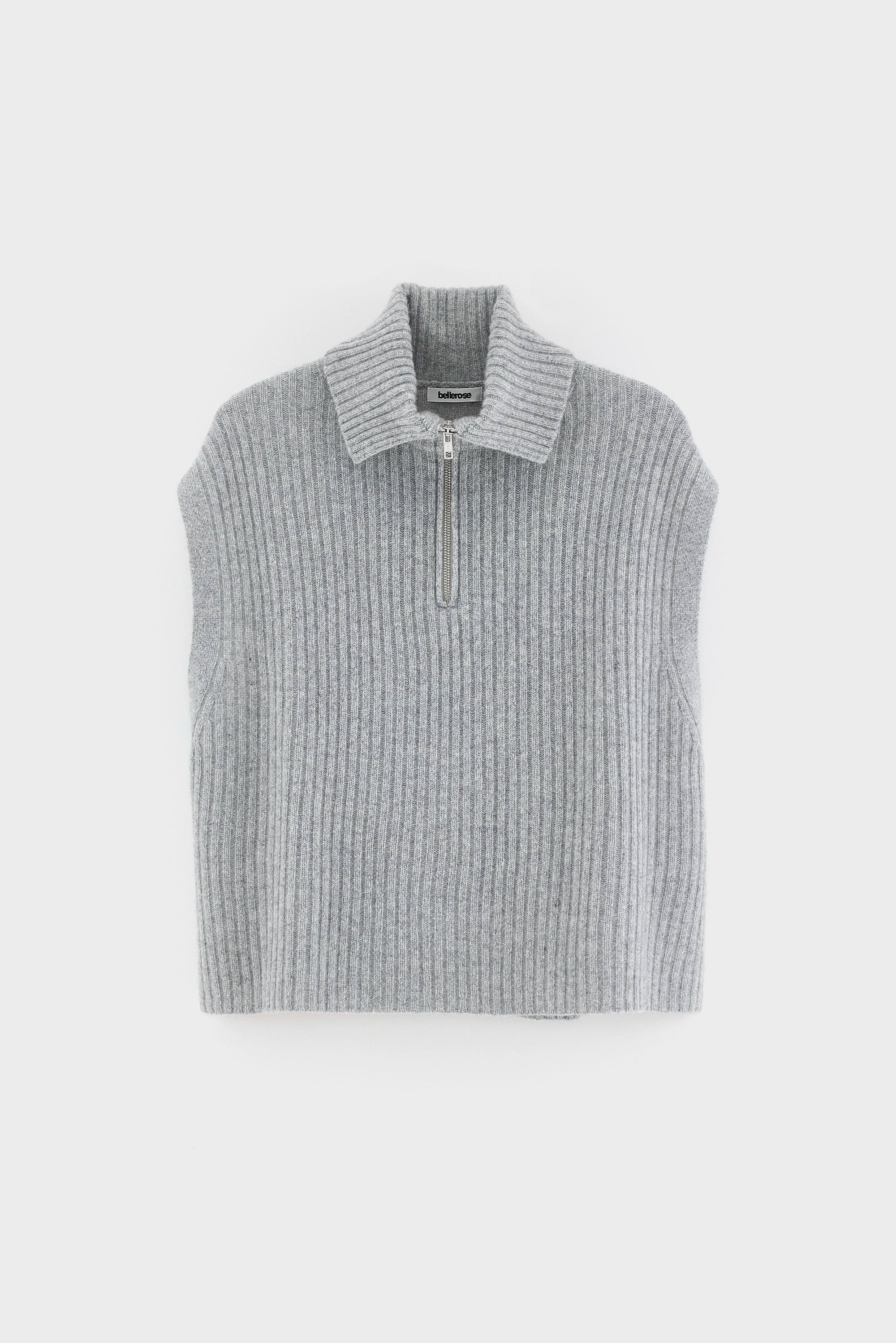 Pull sans manche à col camionneur gris chiné Amer Bellerose -- Bonny Lyon 
