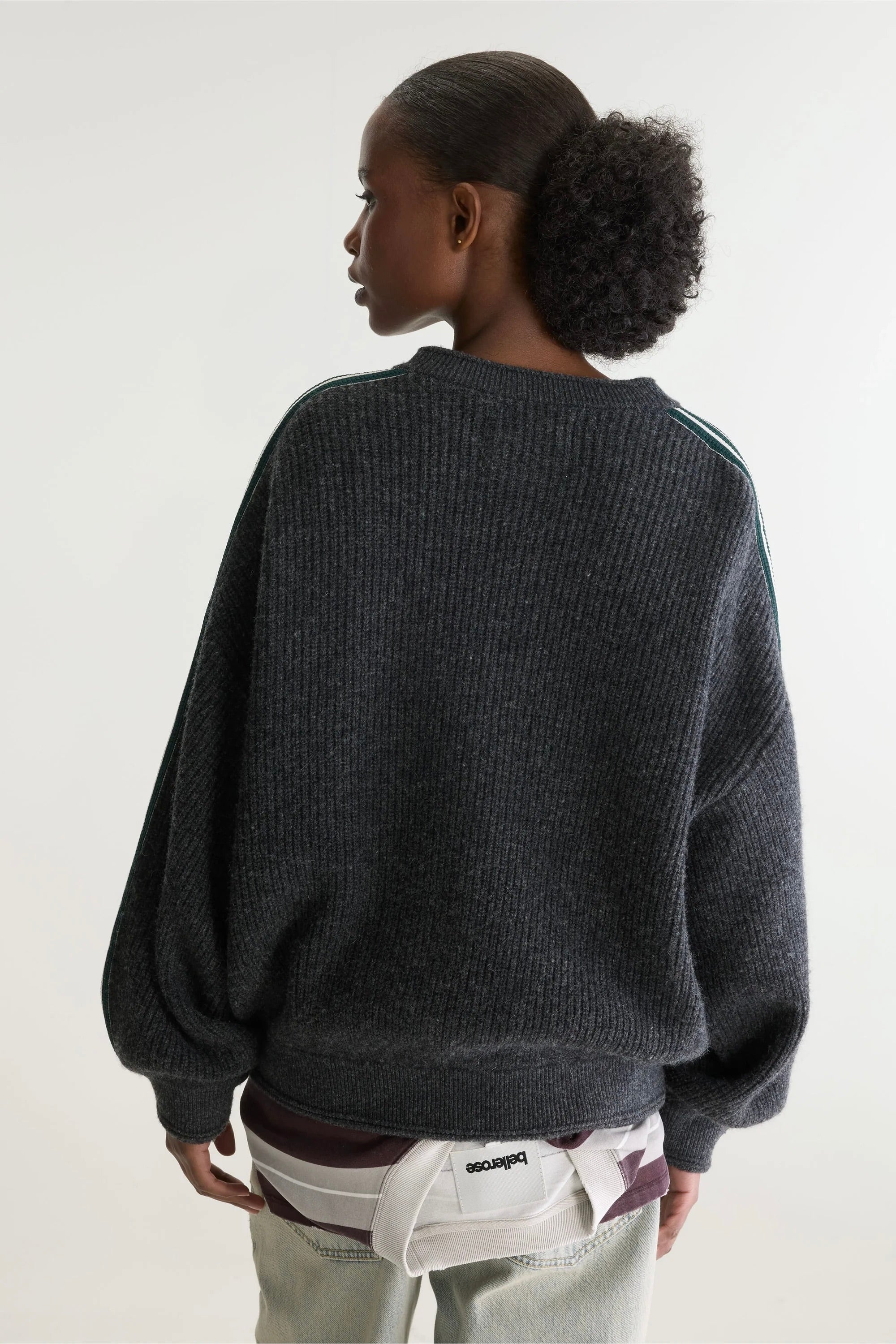 cardigan zippé style bomber maille gris foncé et bandes contrastées sur les manches Dam Bellerose -- Bonny Lyon