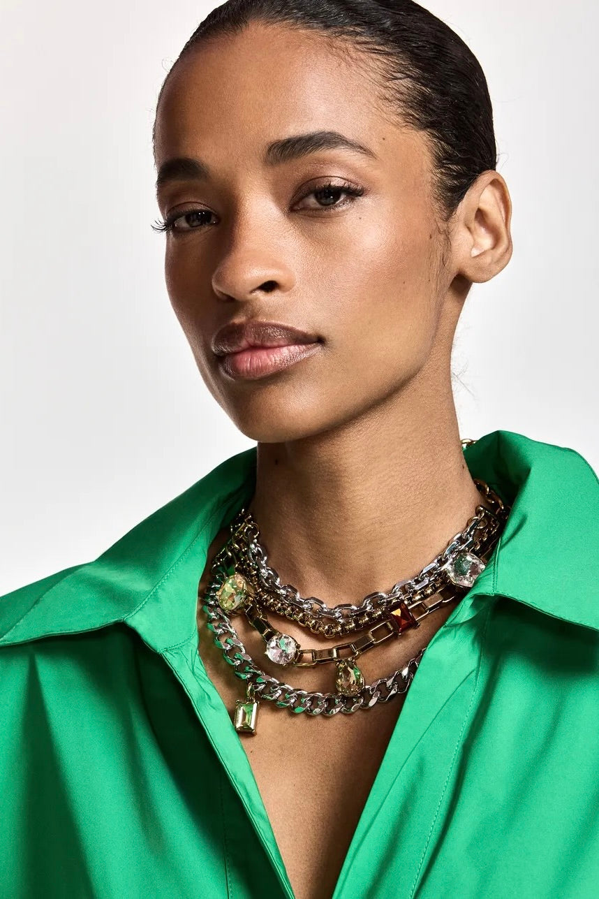 Collier doré et argenté de chaines superposées à pierres précieuses à facettes Kosta Essentiel Antwerp -- Bonny Lyon 