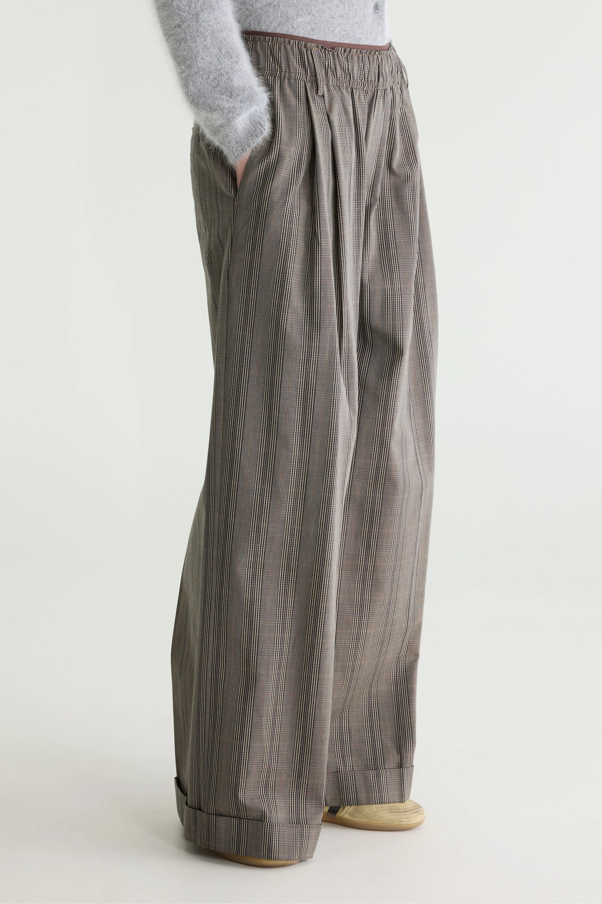 Pantalon large à revers carreaux prince de galles brun Jasha Bellerose -- Bonny Lyon 
