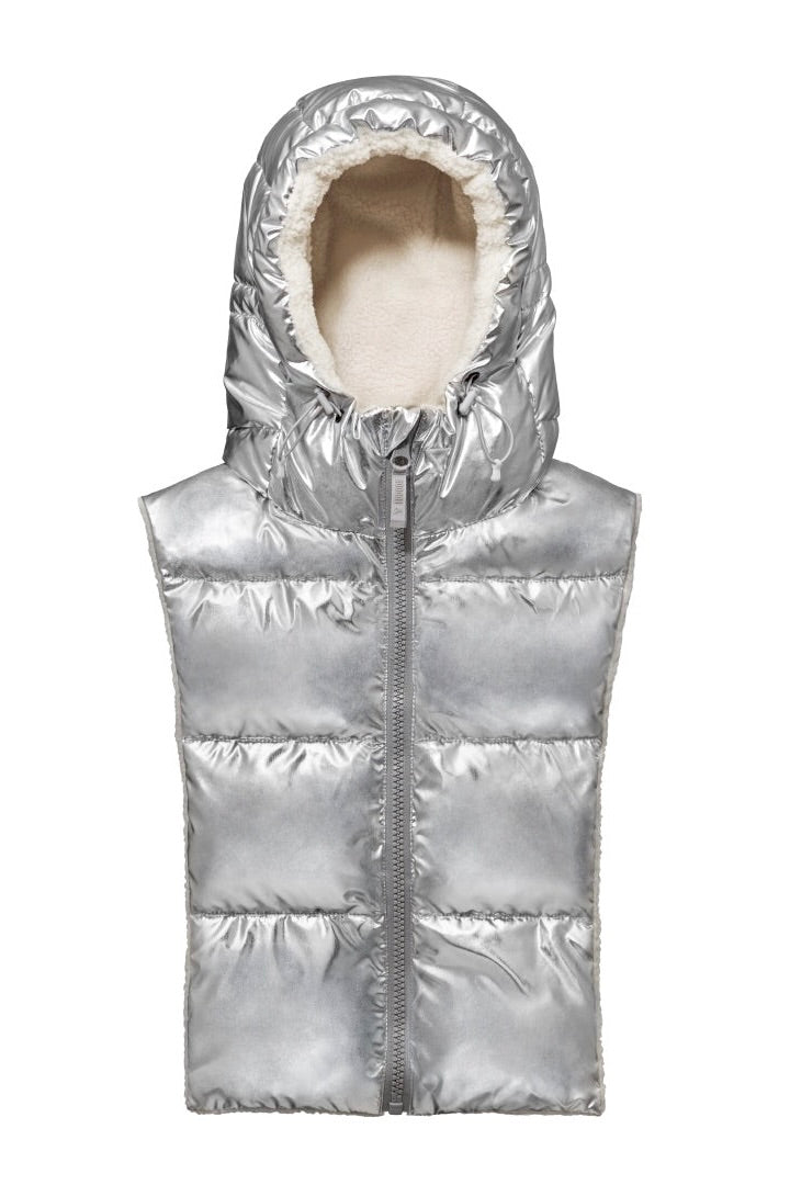Capuche Doudoune argent et écru effet mouton