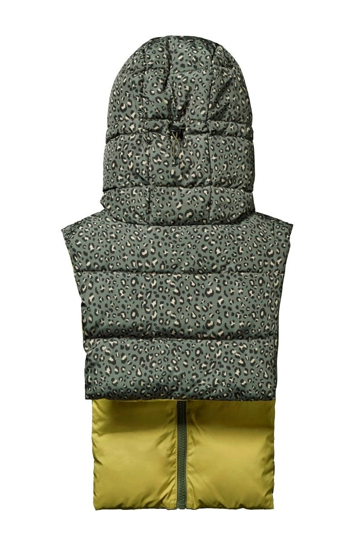 Capuche Doudoune léopard Kaki et Lichen
