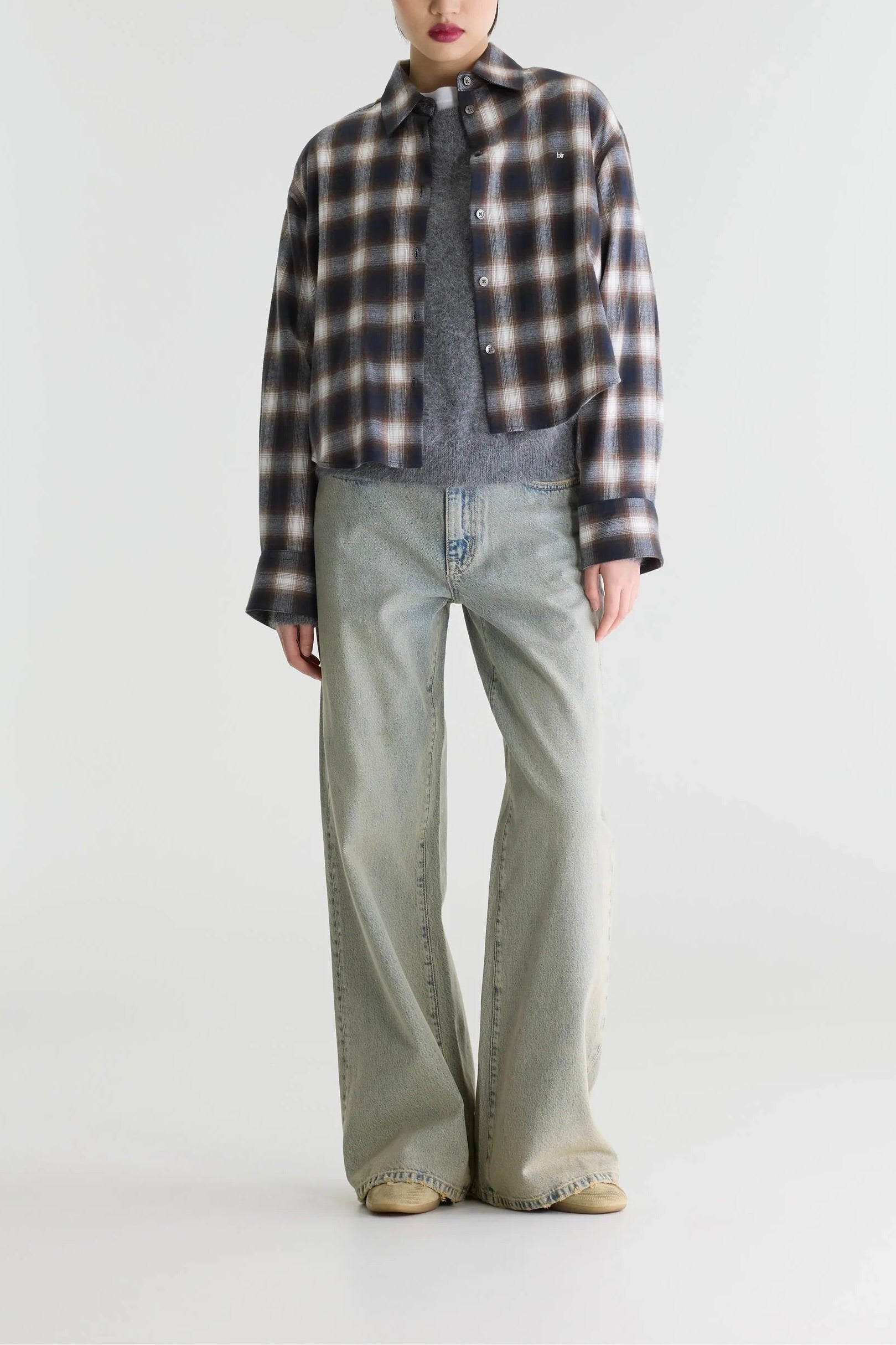 Chemise à carreaux marine et marron coupe boxy Johan Bellerose -- Bonny Lyon