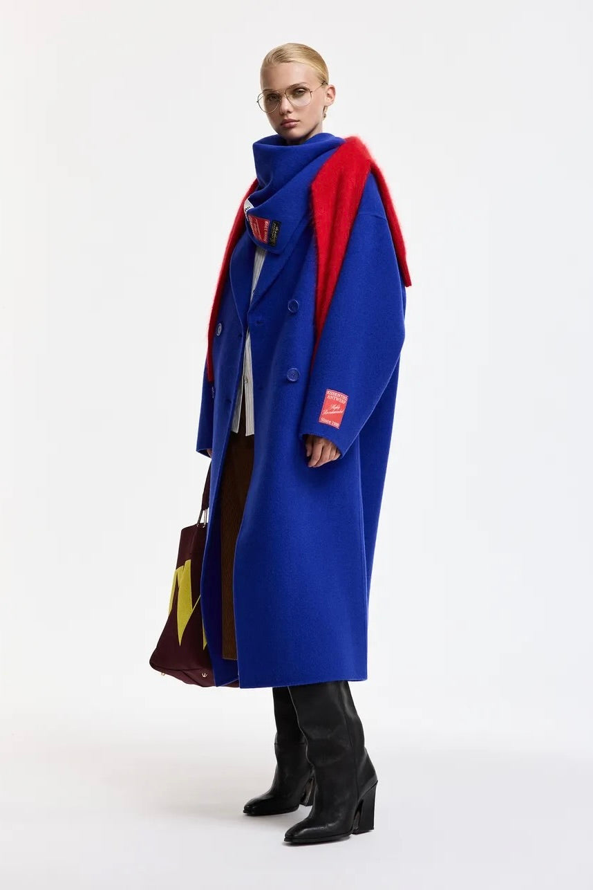 Manteau long double face laine cachemire coupe oversized bleu électrique Essentiel Antwerp Kelp Ink Indigo -- Bonny Lyon