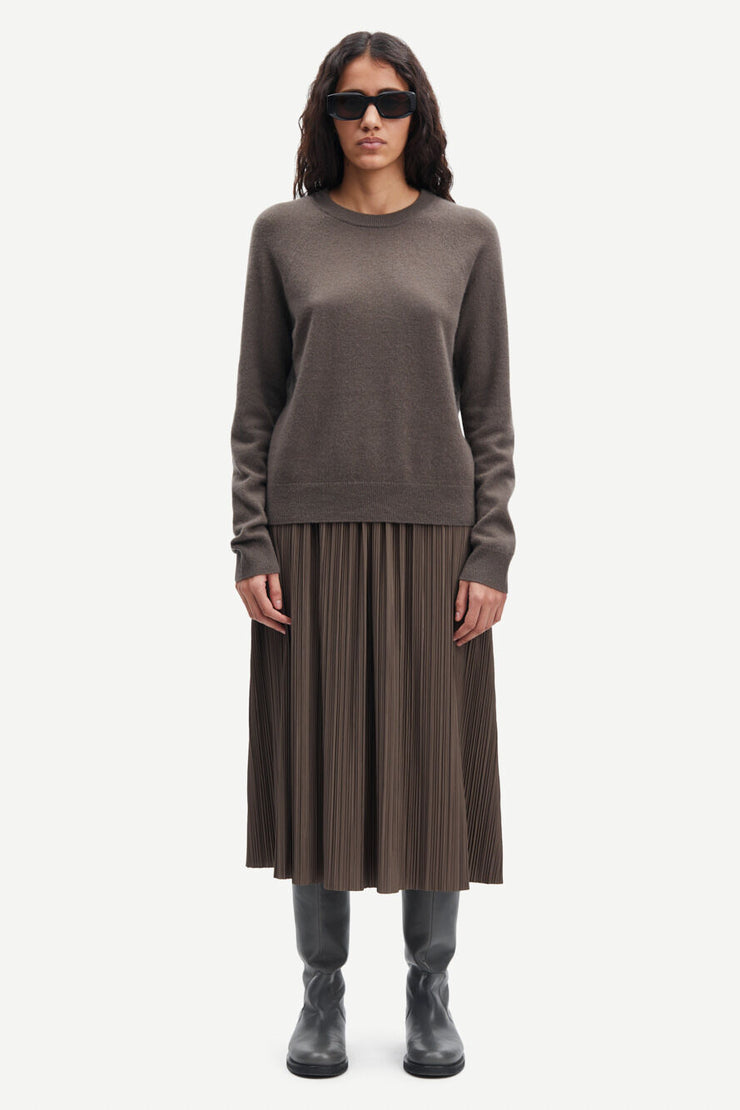 Jupe finement plissée jersey polyester recyclé longueur midi Uma Major Brown Samsoe Samsoe Bonny Lyon 