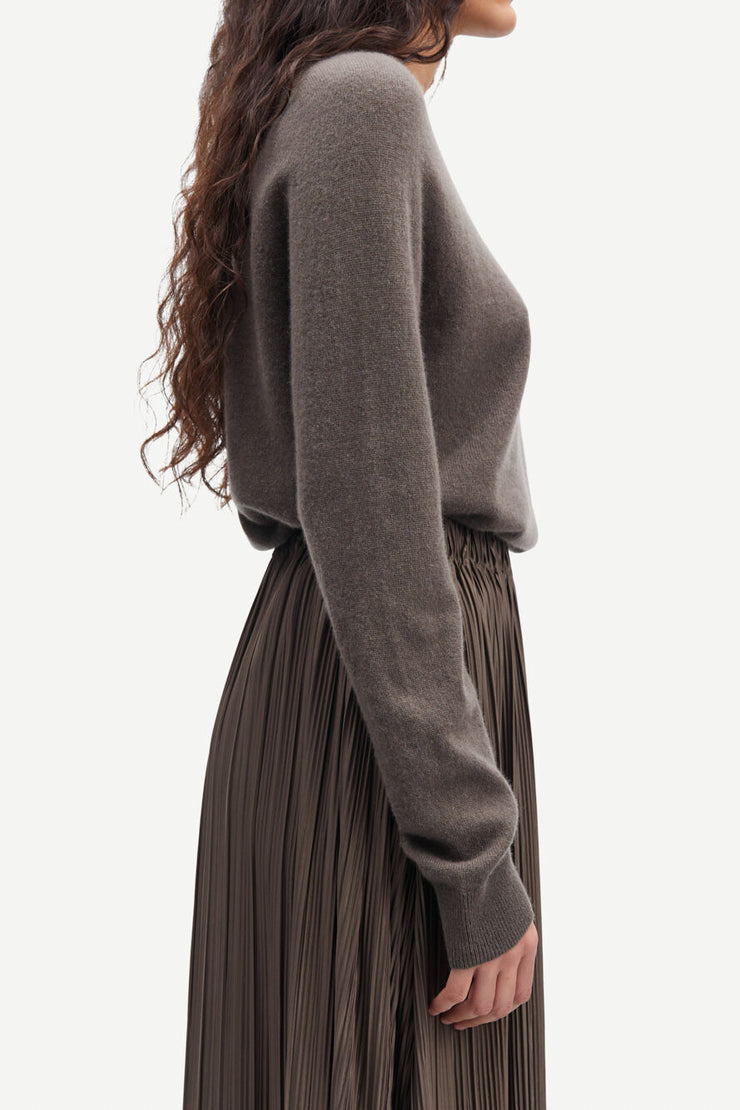Jupe finement plissée jersey polyester recyclé longueur midi Uma Major Brown Samsoe Samsoe Bonny Lyon 