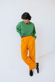 pantalon coupe droite ample taille haute plis à la taille Urban Daily Mango orange Alysi Bonny Lyon 