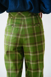 Pantalon coupe droite taille haute carreaux Juline Vert Frnch Bonny Lyon