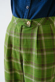 Pantalon coupe droite taille haute carreaux Juline Vert Frnch Bonny Lyon