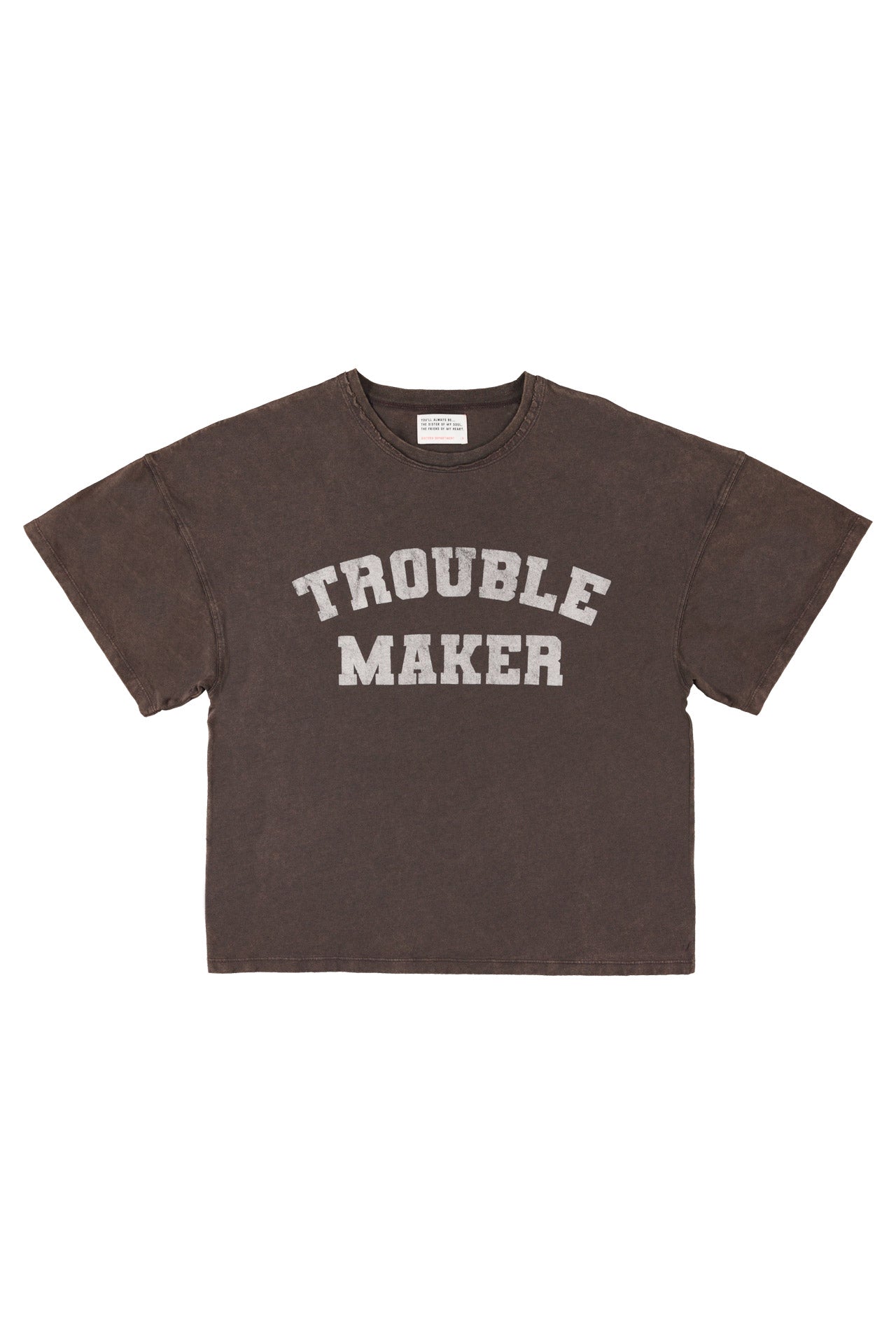 T-shirt oversized manches courtes marron imprimé Trouble maker Sisters Department __ Bonny Lyon