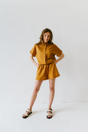 Ensemble chemise manche courte et short en lin coton Clary Doris Ocre Frnch Bonny Lyon